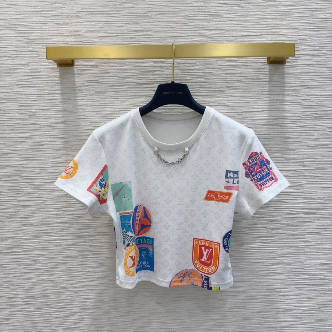 マヒナ パッチプリント クロップトップ ルイ・ヴィトン 半袖Tシャツ コピー ホワイト