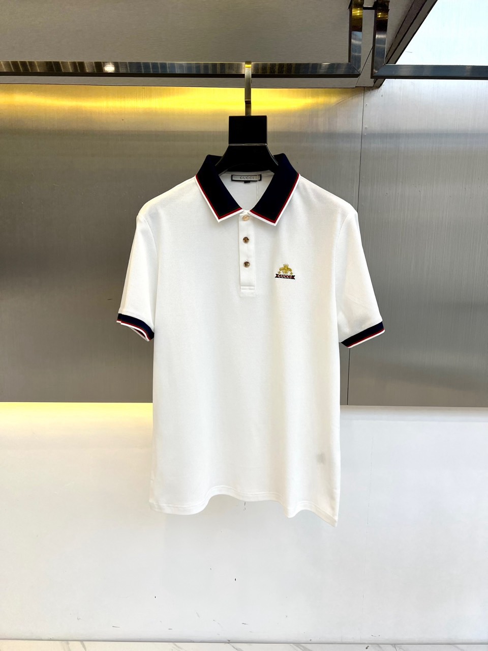 グッチ Tシャツ 偽物 カジュアル コットンピケ ポロシャツ ホワイト