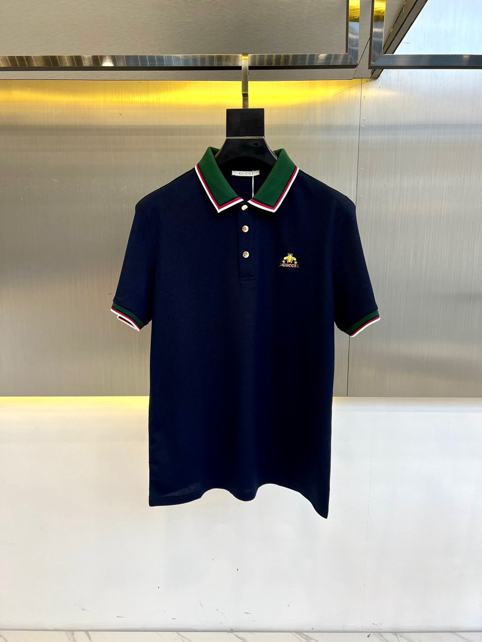 グッチ Tシャツ 偽物 カジュアル コットンピケ ポロシャツ ネイビー