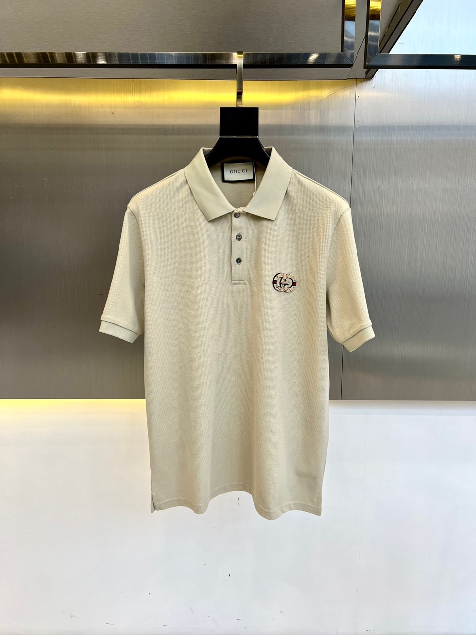 洗練された シンプル コットンピケ ポロシャツ グッチ Tシャツ 偽物 ベージュ