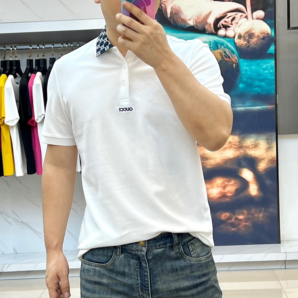 上品 カジュアル グッチ Tシャツ 偽物 コットンピケ 半袖ポロシャツ ホワイト