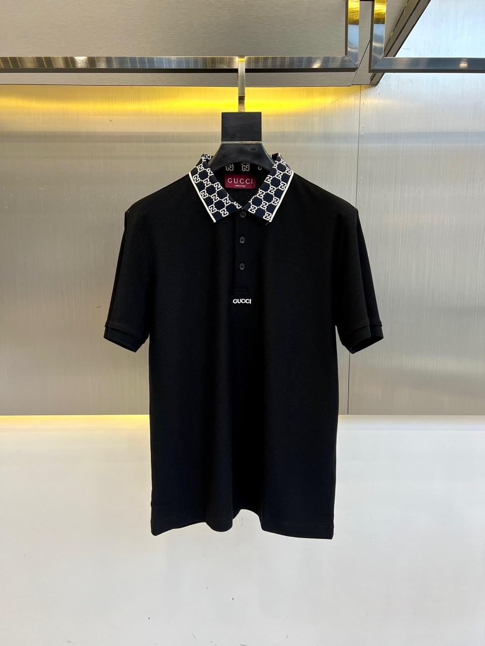 上品 カジュアル グッチ Tシャツ 偽物 コットンピケ 半袖ポロシャツ ブラック