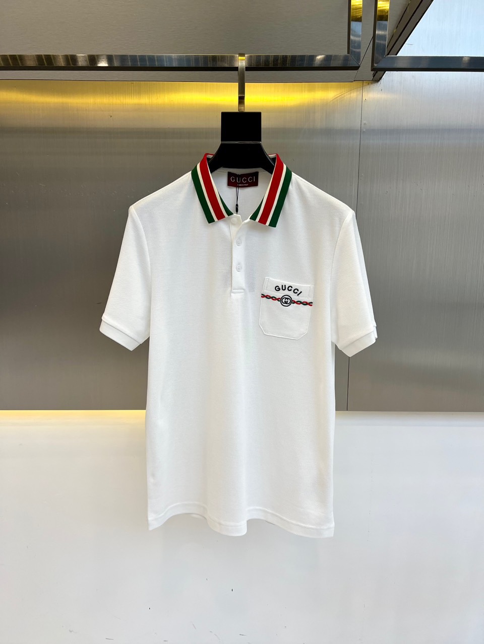 カジュアル 上品 半袖 ポロシャツ グッチ Tシャツ 偽物 コットンピケ ホワイト