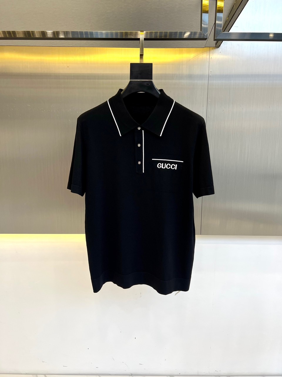 洗練された 上品 メンズ 春夏 ニットポロ グッチ ニット 偽物 ブラック