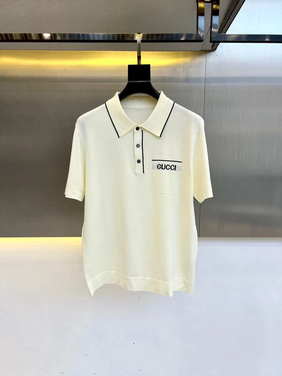 洗練された 上品 メンズ 春夏 ニットポロ グッチ ニット 偽物 ベージュ