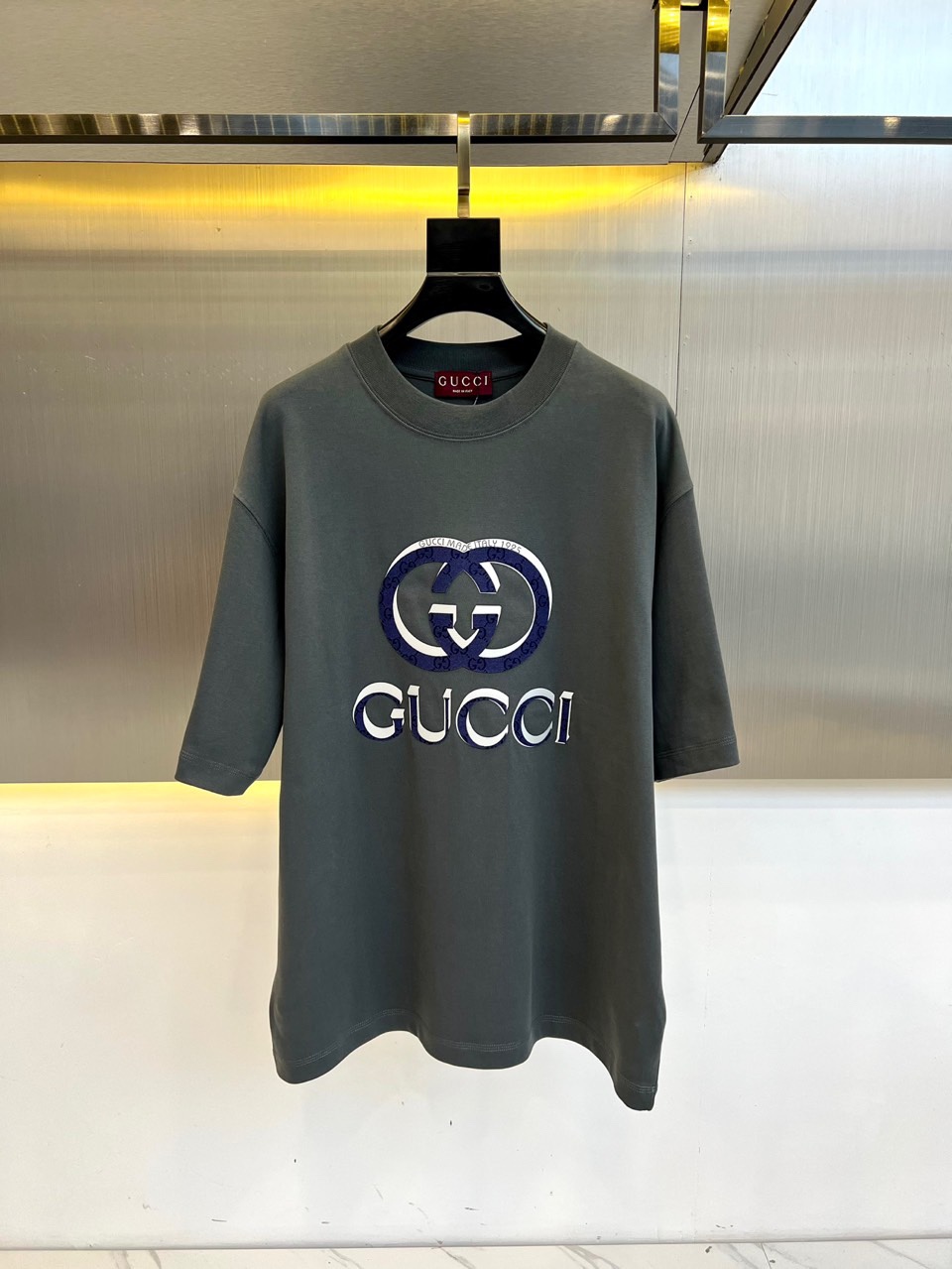 コットンジャージ リラックス 半袖Tシャツ グッチ Tシャツ コピー グレー