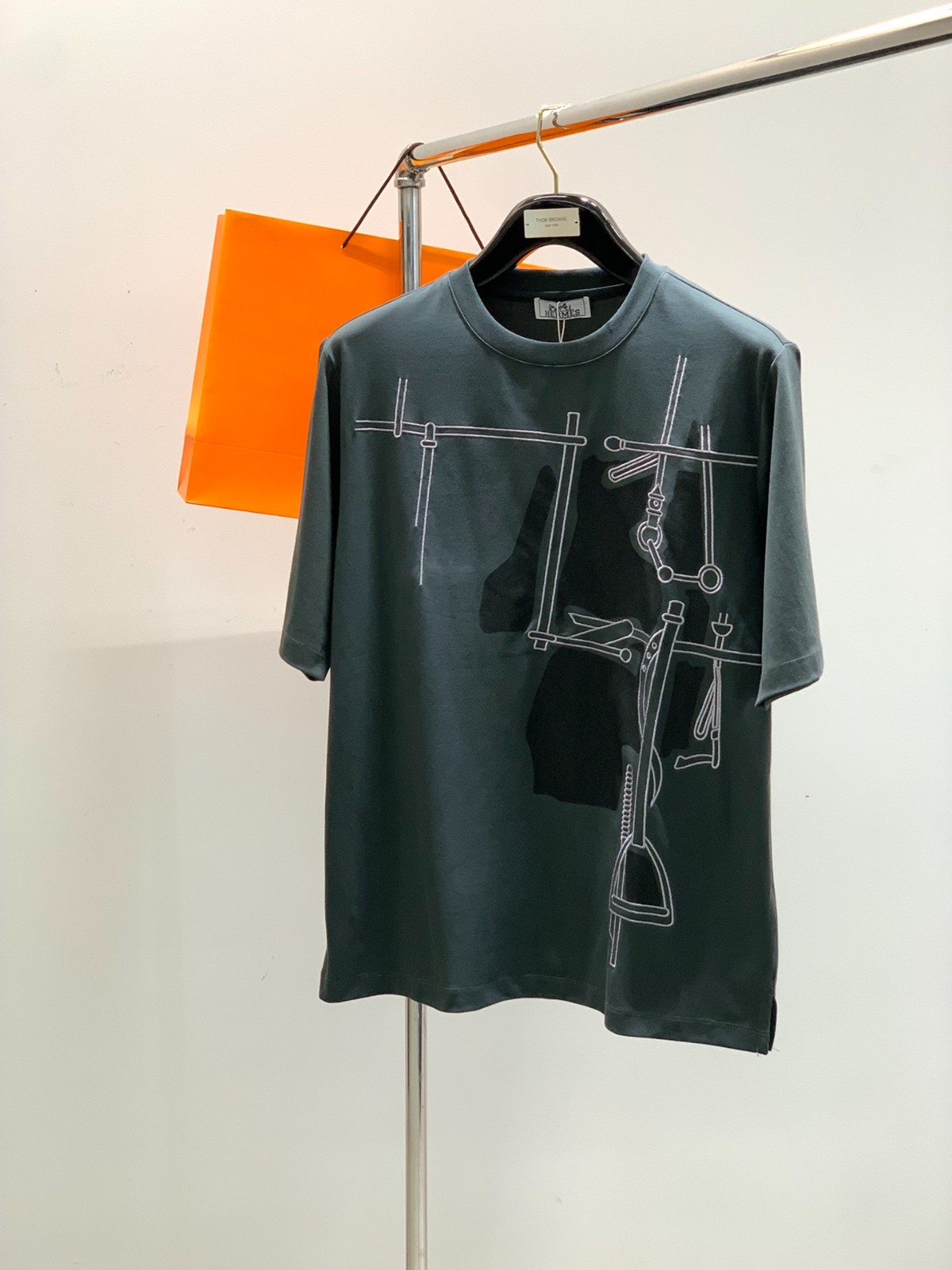 おしゃれ カジュアル エルメス Tシャツ コピー コットン 半袖Tシャツ ダークグリーン