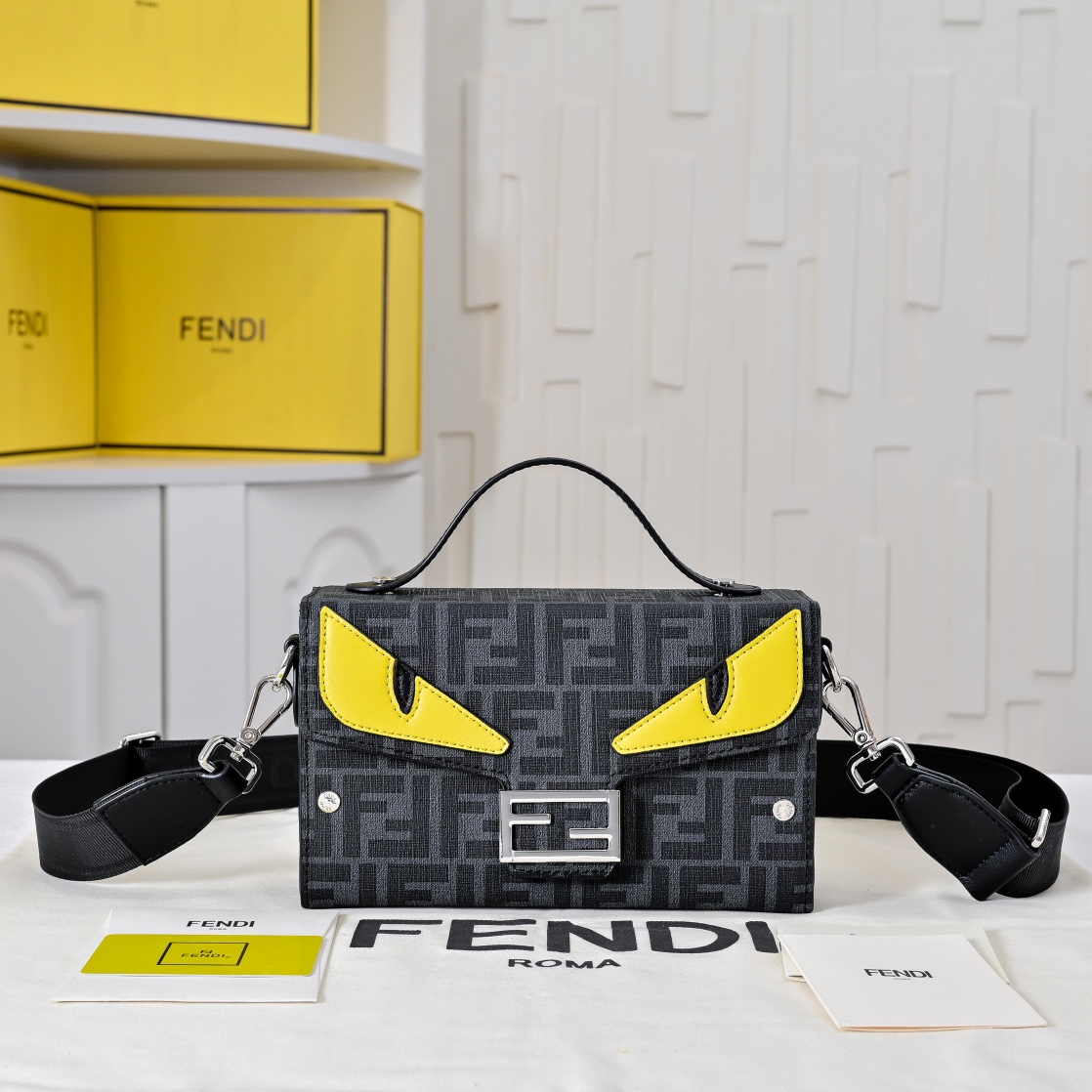 モンスターアイズ FF バゲットバッグ フェンディ バッグ コピー ショルダーバッグ グレー