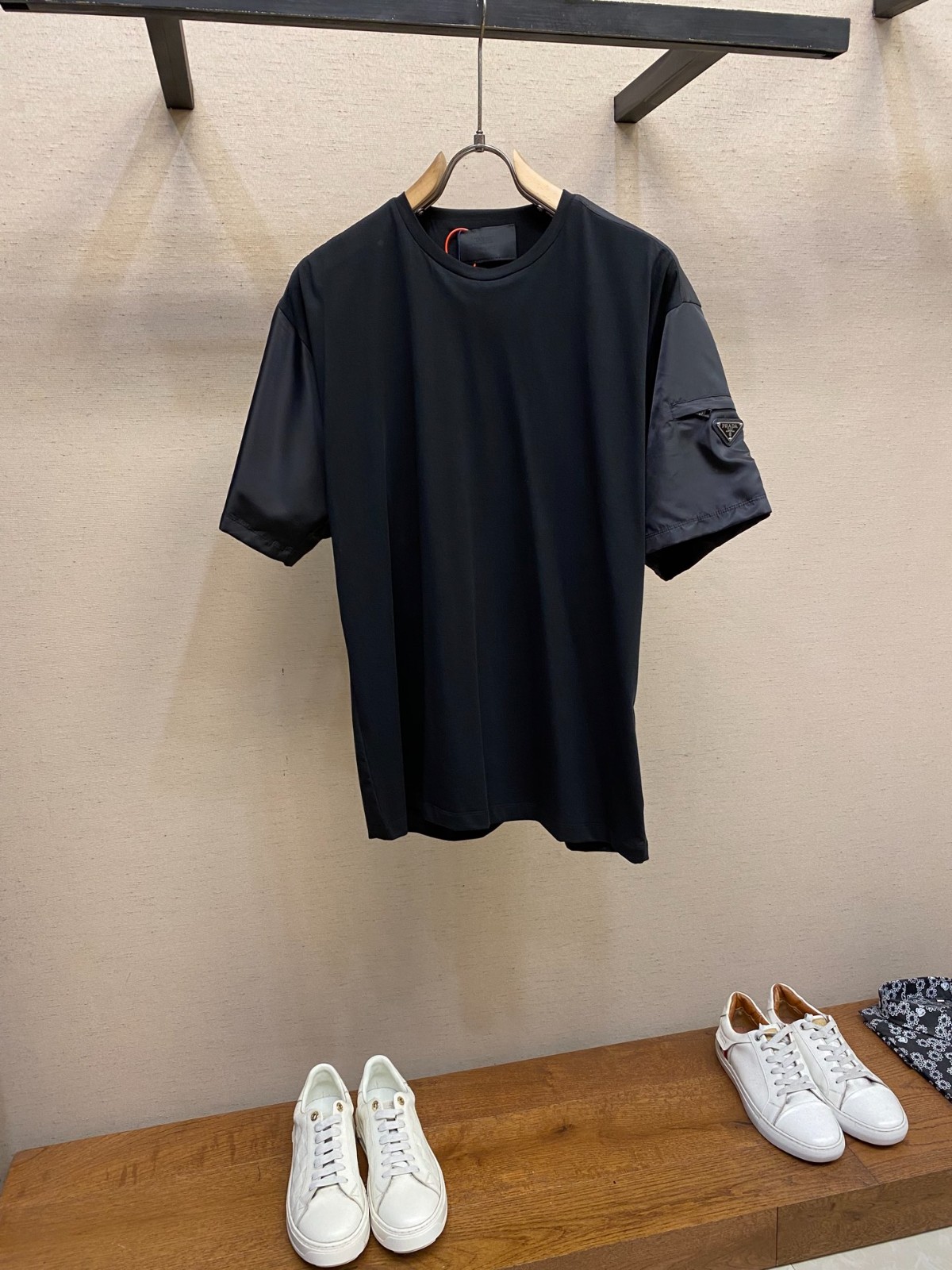 異素材 切り替え 半袖Tシャツ プラダ Tシャツ 偽物 カジュアル トップス