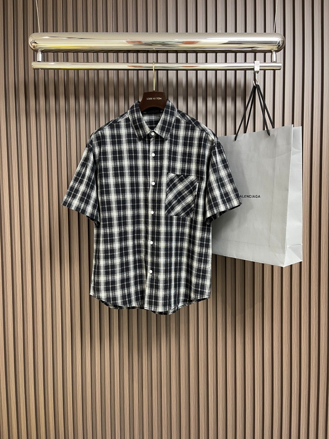 カジュアル チェック柄 ショートスリーブシャツ バレンシアガ シャツ コピー ユニセックス