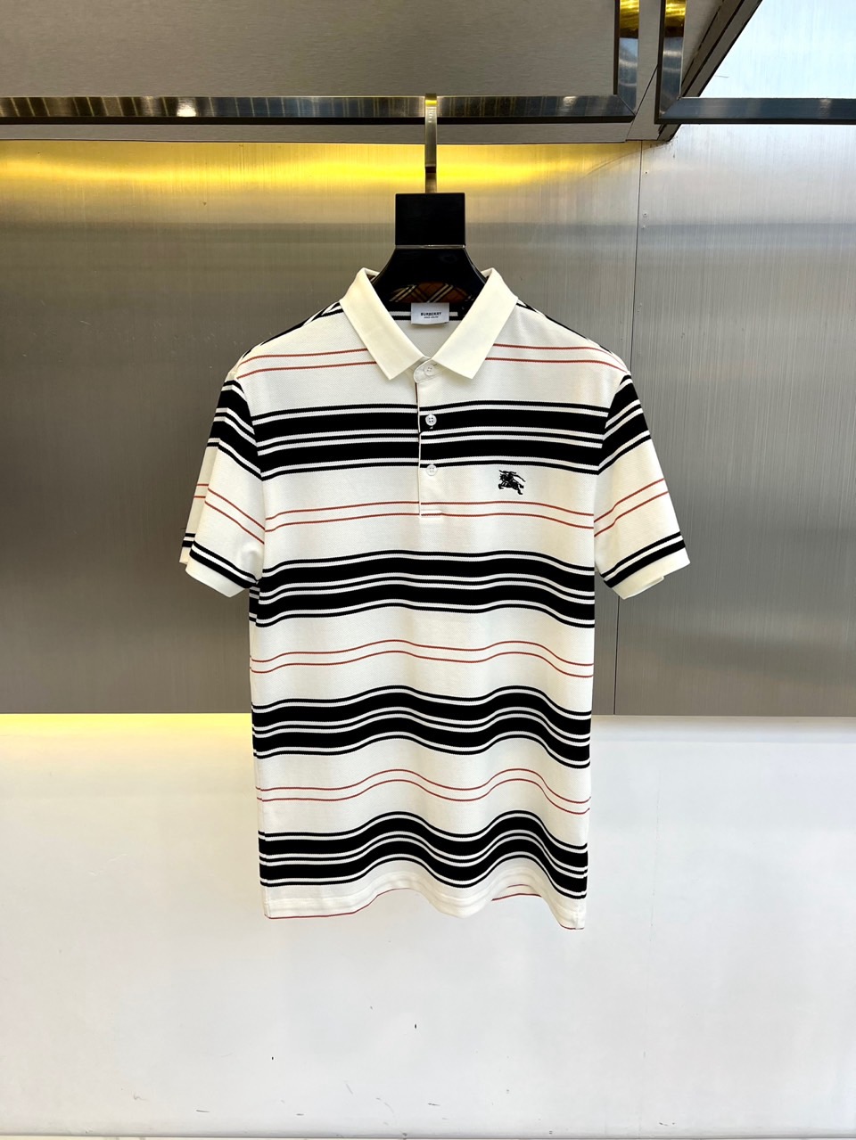 カジュアル 定番 ストライプ ポロシャツ バーバリー Tシャツ コピー コットンピケ ホワイト