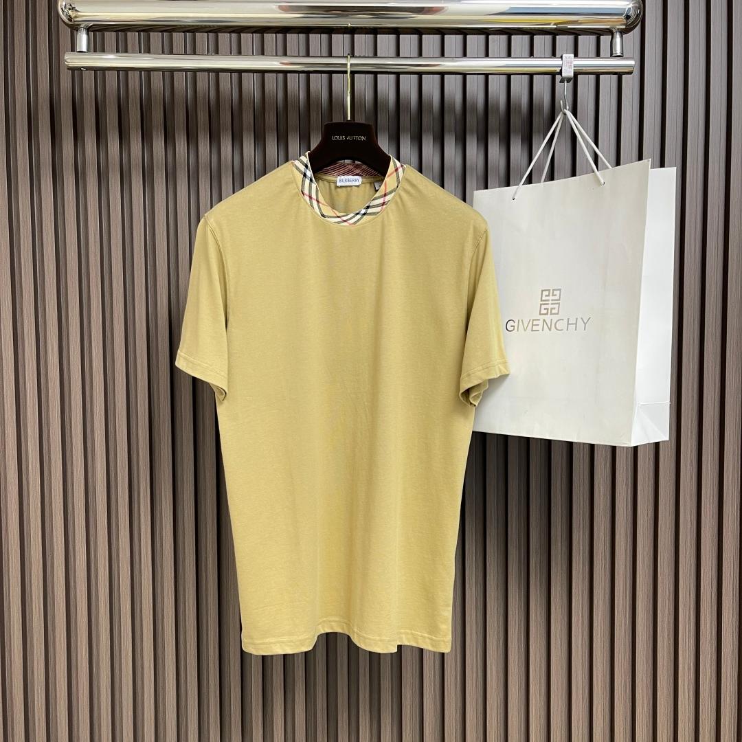 おしゃれ チェックトリム コットンTシャツ バーバリー Tシャツ コピー カーキ
