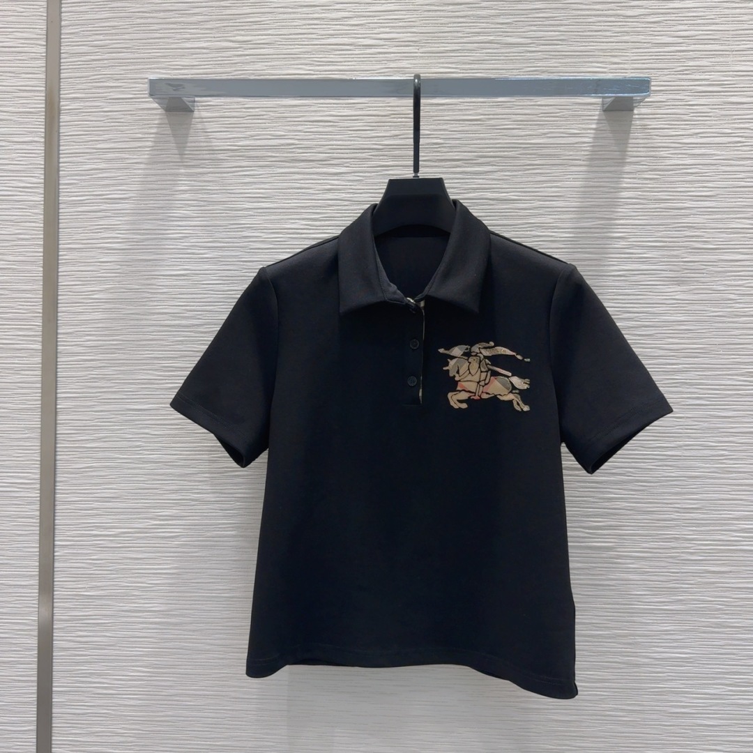 カジュアル コットン ポロシャツ バーバリー Tシャツ コピー 半袖 ブラック