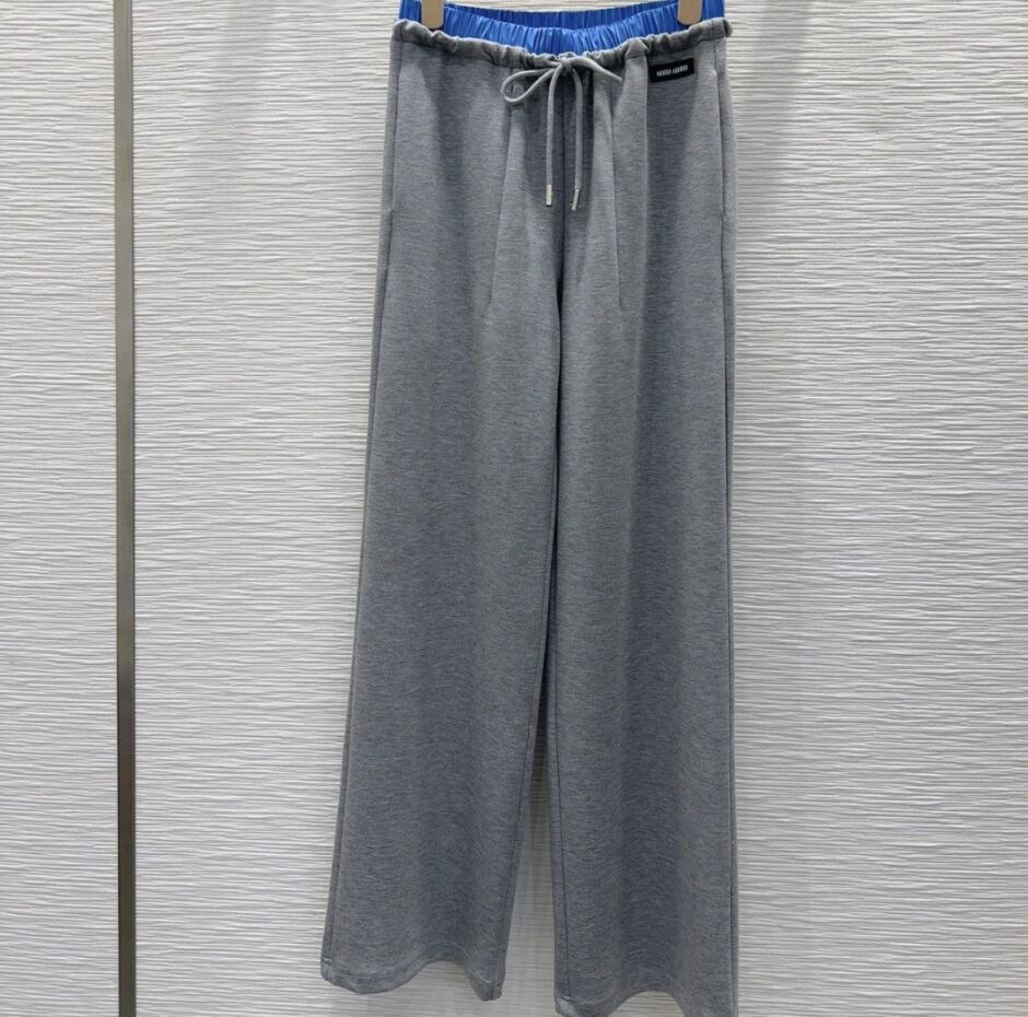 ミュウミュウ パンツ コピー おしゃれ ダブルウエスト ロングパンツ レディース グレー