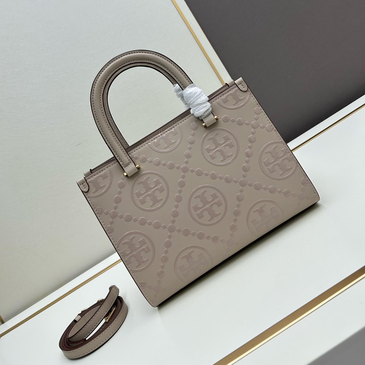 トリーバーチ Tモノグラム トップハンドル エンボストート スーパーコピー グレー