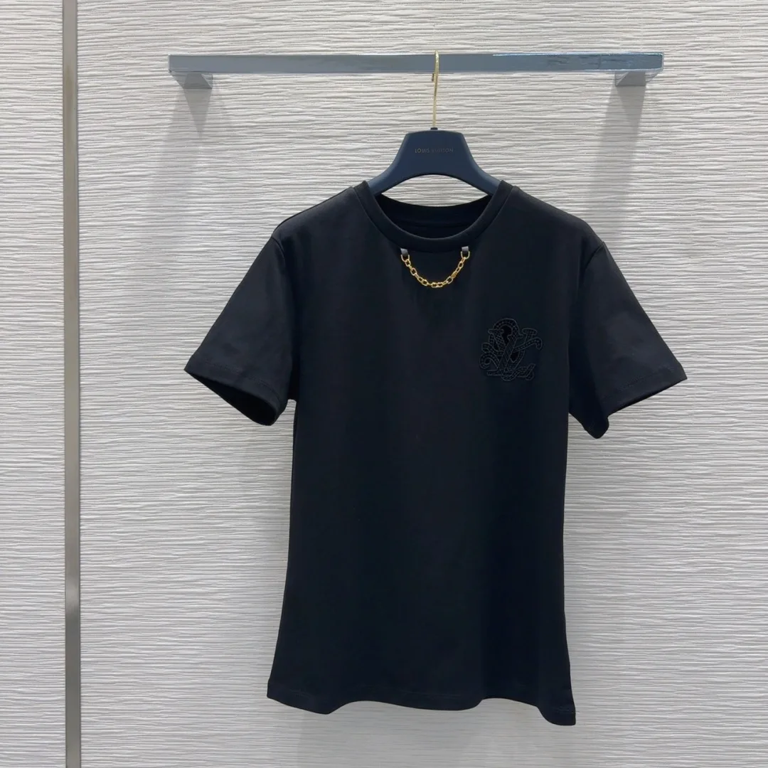 ブロイダリー LV Tシャツ ルイ・ヴィトン 半袖Tシャツ コピー クルーネック ブラック ブロイダリー LV Tシャツ ルイ・ヴィトン 半袖Tシャツ コピー クルーネック ブラック