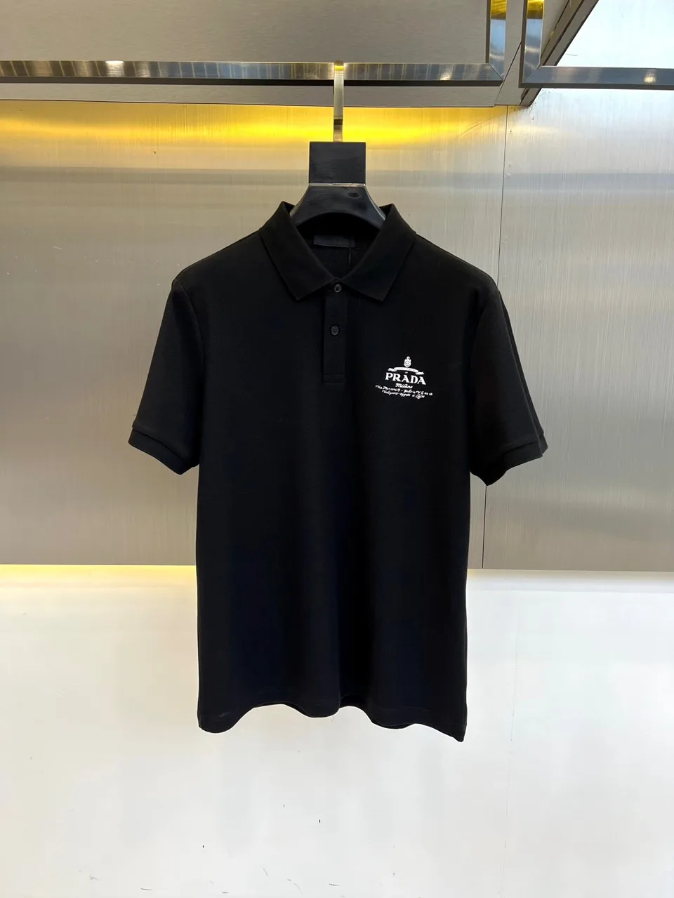 定番 コットンピケ ポロシャツ プラダ Tシャツ 偽物 半袖 トップス ブラック