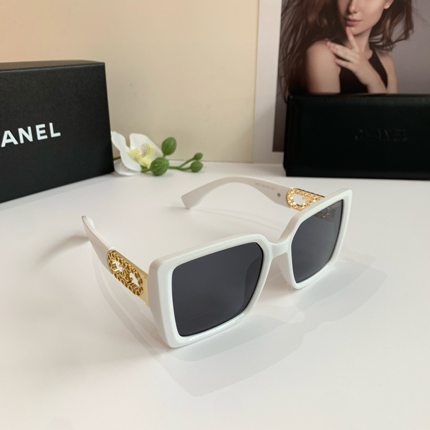 CHANEL Sunglasses: Square Sunglasses, acetate & glass pearls