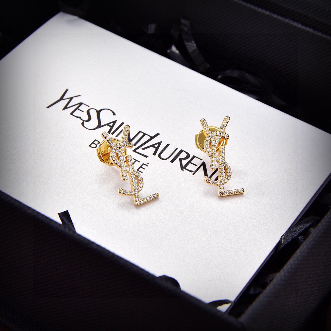 【関税込】人気◆SAINT LAURENT◆モノグラム YSL ロゴ ピアス SAINT LAURENT】パール イヤリング YSL ロゴ ゴールド 上品
