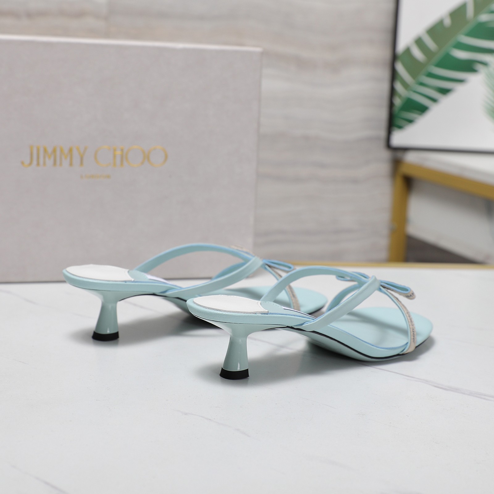 JIMMY CHOO☆ シエラ ミュール45 ライトヴェルデ リボン付き 爽やか ジミーチュウ サンダル スーパーコピー N級品 リボン付き