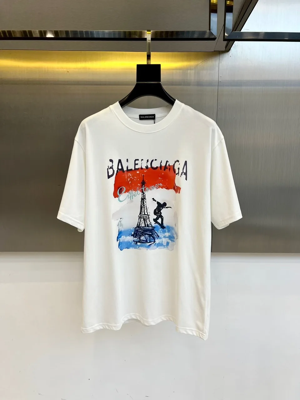 カジュアル プリント バレンシアガ Tシャツ 偽物 クルーネック 半袖トップス ホワイト