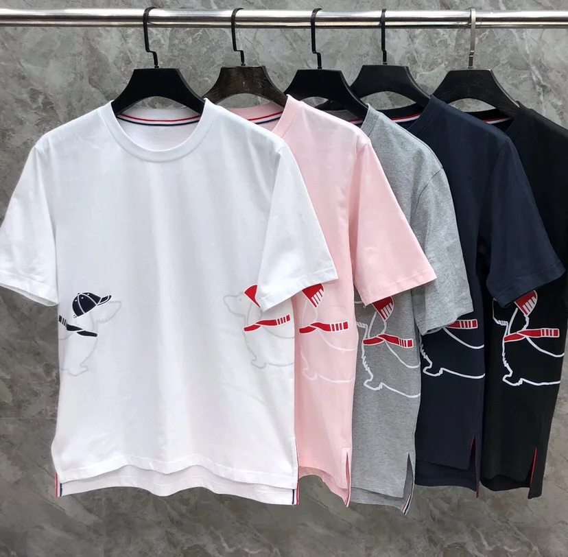 トムブラウン Tシャツ 偽物 可愛い おしゃれ プリント コットン 半袖Tシャツ