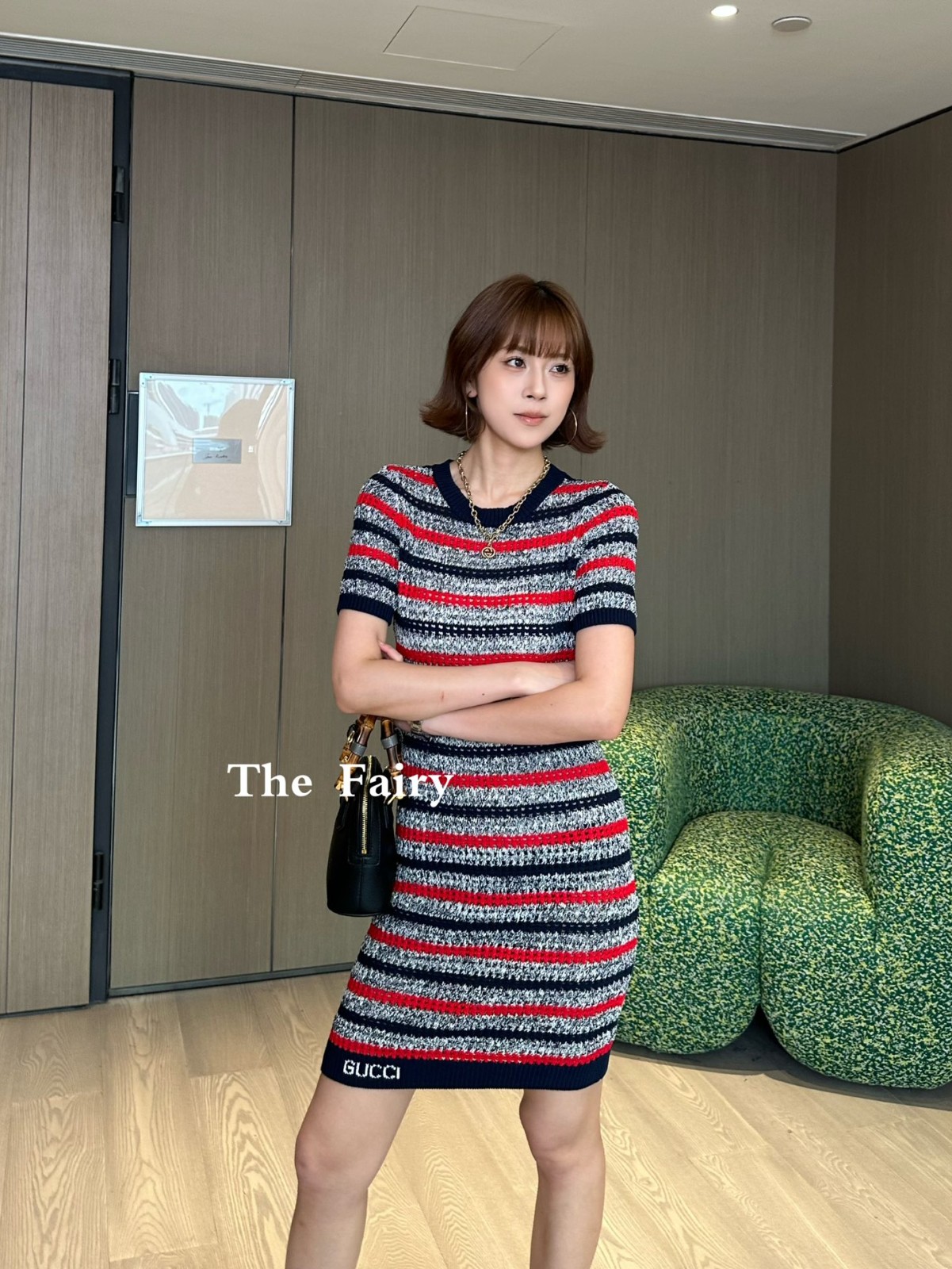 美品 グッチ GUCCI ワンピース ドレス ストライプ ストライプ ファインコットンニット ドレス グッチ ワンピース