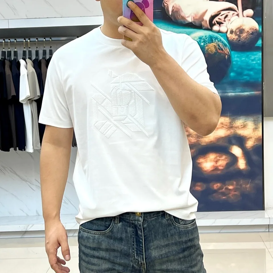 シンプル 合わせやすい クルーネック 半袖Tシャツ エルメス Tシャツ 偽物 ホワイト シンプル 合わせやすい クルーネック 半袖Tシャツ エルメス Tシャツ 偽物 ホワイト