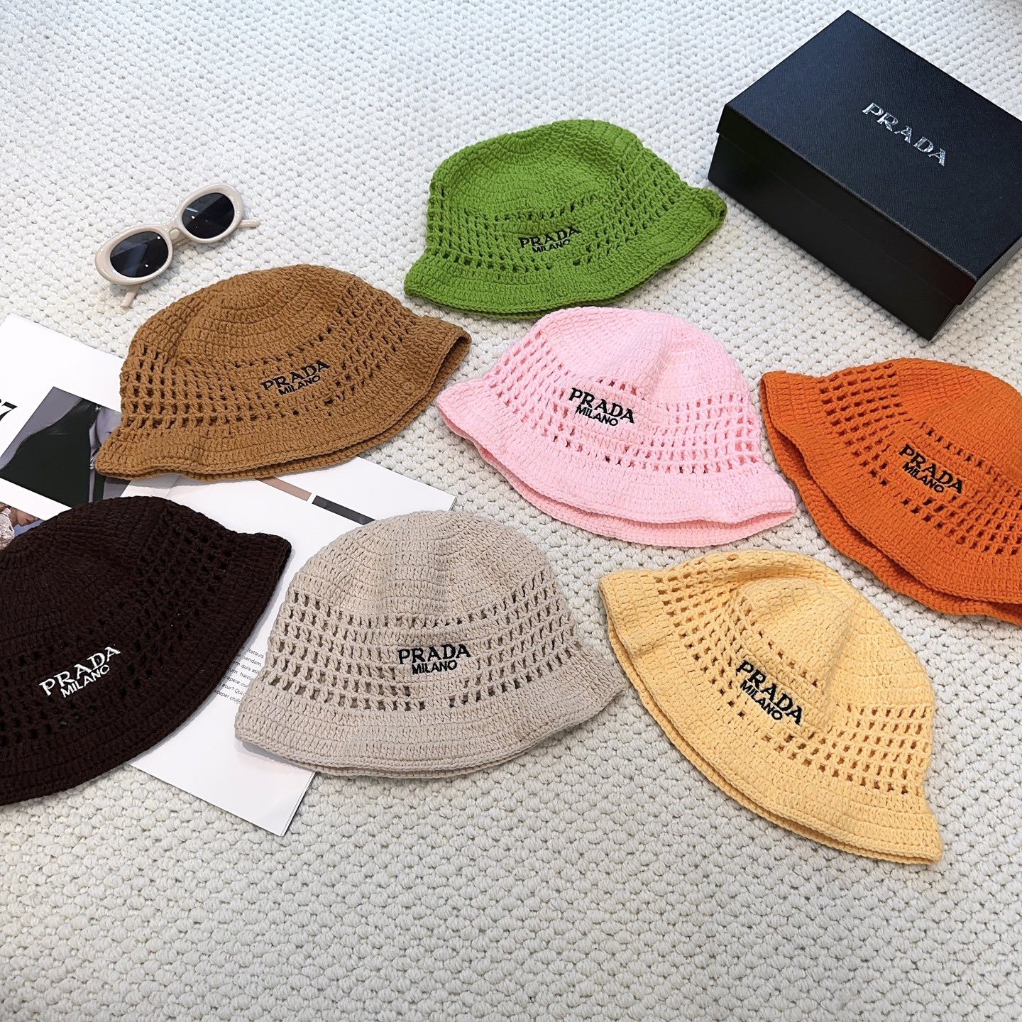 PRADA プラダ ロゴ ウーブンファブリック バケットハット 関税込 PRADA】プラダ ロゴ ウーブンファブリック バケットハット