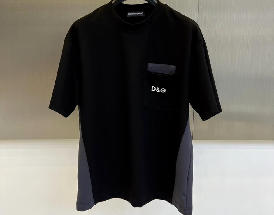 お洒落 切り替え コットン ドルチェ&ガッバーナ Tシャツ 偽物 半袖トップス ブラック