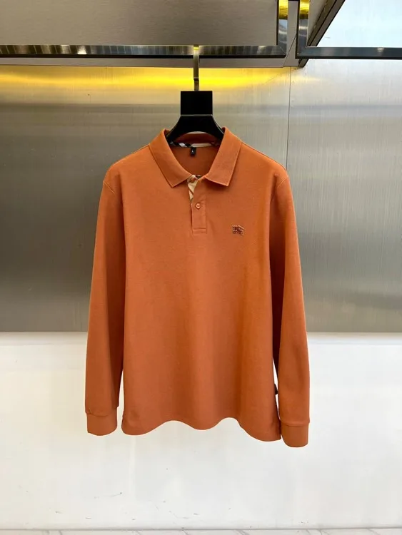 定番 コットンピケ 長袖 ポロシャツ バーバリー Tシャツ 偽物 オレンジ