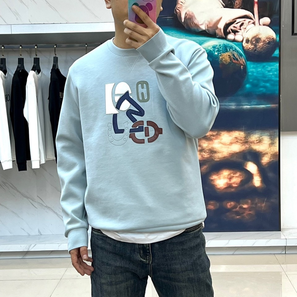 大人気 カジュアル レザーパッチ スウェットシャツ エルメス T