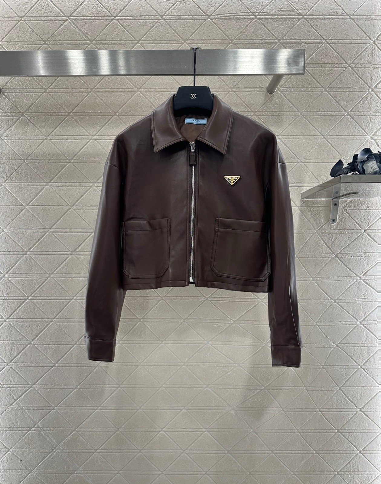 PRADA ブラウン ジッパー付き クロップドジャケット