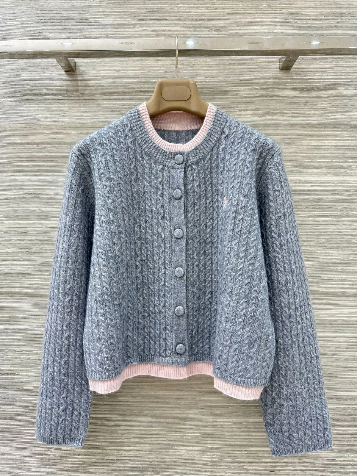 レイヤード風 カシミヤ ケーブル編み カーディガン ラルフローレン ニット 偽物 グレー