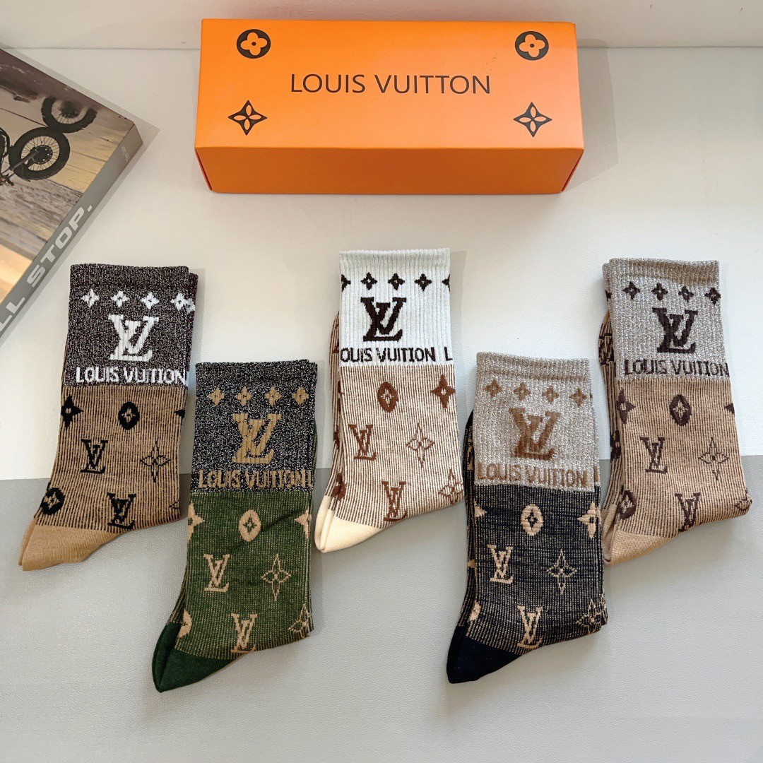 LOUIS VUITTON ソックス 5足セット 靴下 5足セット ロゴ おしゃれ くるぶしソックス ルイ・ヴィトン 靴下 コピー
