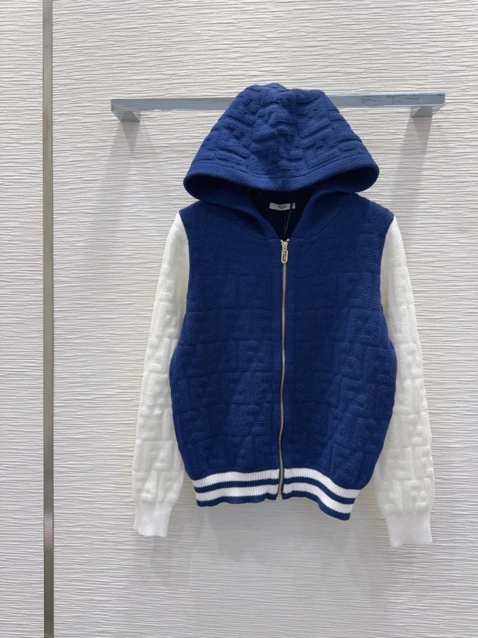 FFロゴ バイカラー ニットフーディー フェンディ ニット 偽物 ブルー FFロゴ バイカラー ニットフーディー フェンディ ニット 偽物 ブルー