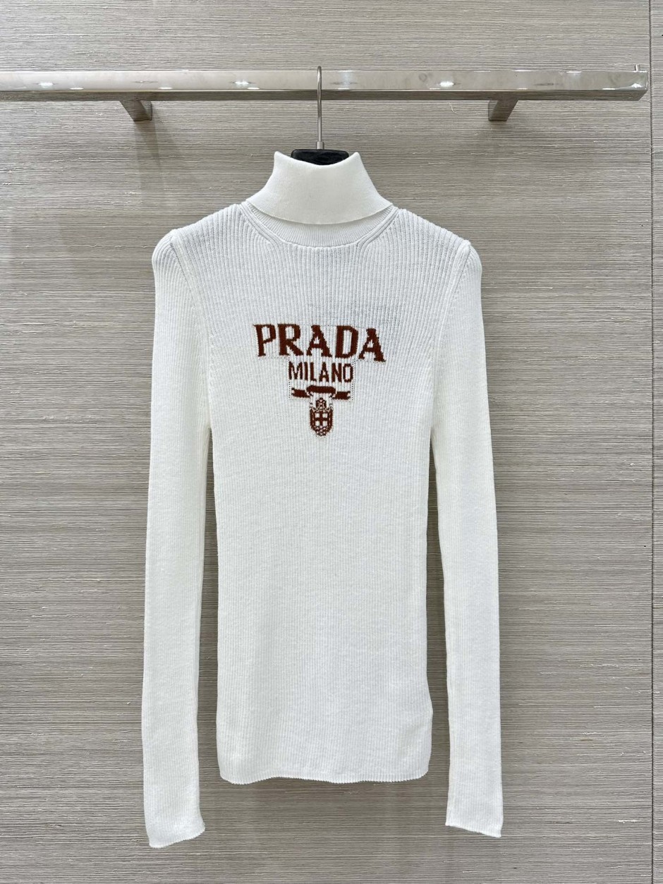 プラダ ニット タートルネック 異素材切り返し ウール ナイロン PRADA