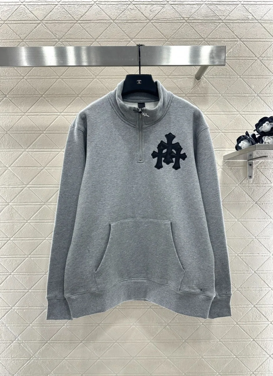 コットン ハーフジップ スウェットシャツ クロムハーツ Tシャツ 偽物 裏起毛 グレー