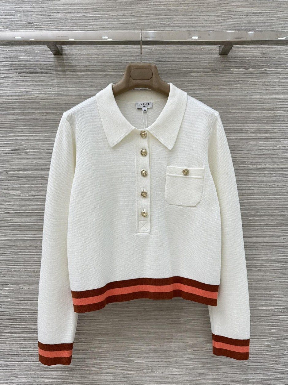 洗練された 襟付き ニットプルオーバー シャネル ニット 偽物 カシミヤ