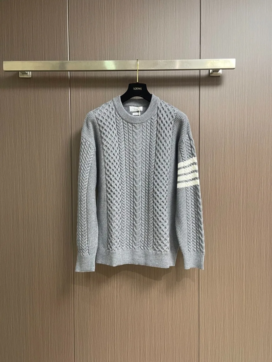 4BAR ケーブル編み クルーネックセーター トムブラウン セーター 偽物 グレー