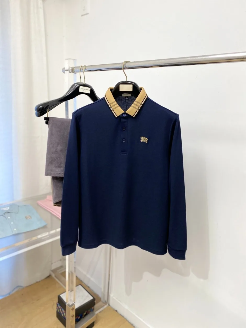 定番 チェックカラー 長袖ポロシャツ バーバリー Tシャツ 偽物 ネイビー