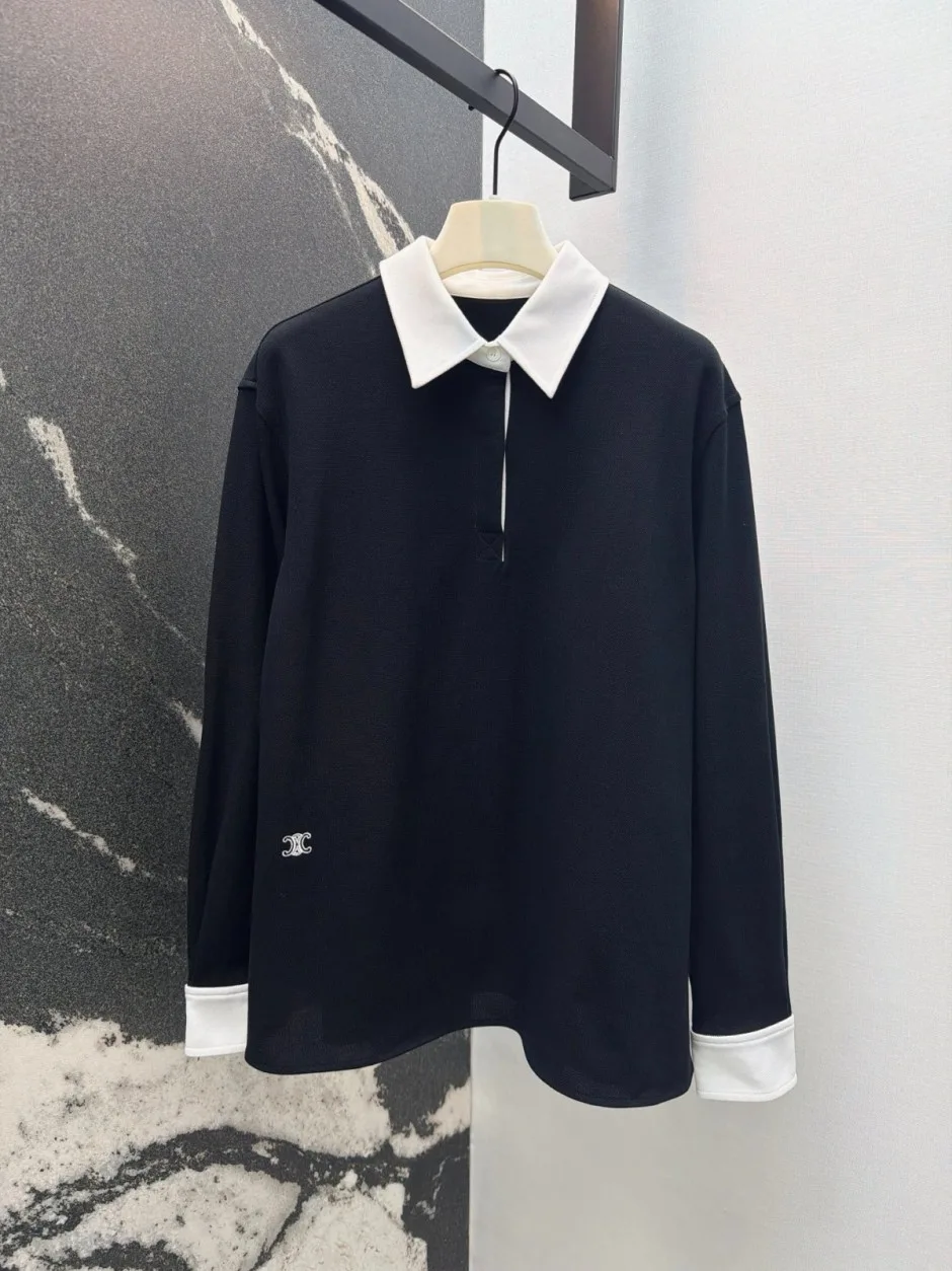 洗練された カジュアル 配色 トップス セリーヌ Tシャツ コピー ブラック