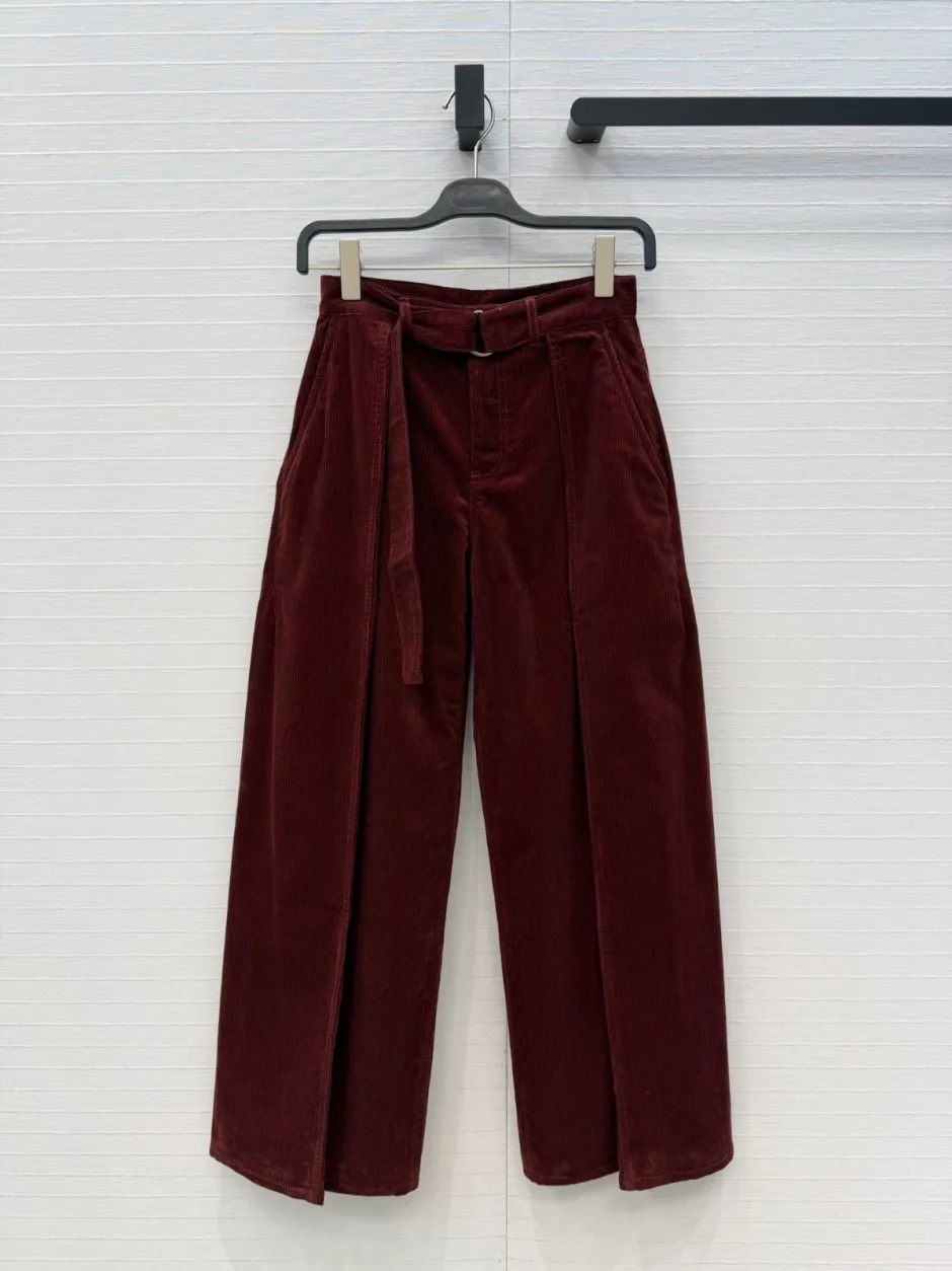洗練された ベルテッド コーデュロイパンツ ロエベ パンツ コピー ボルドー