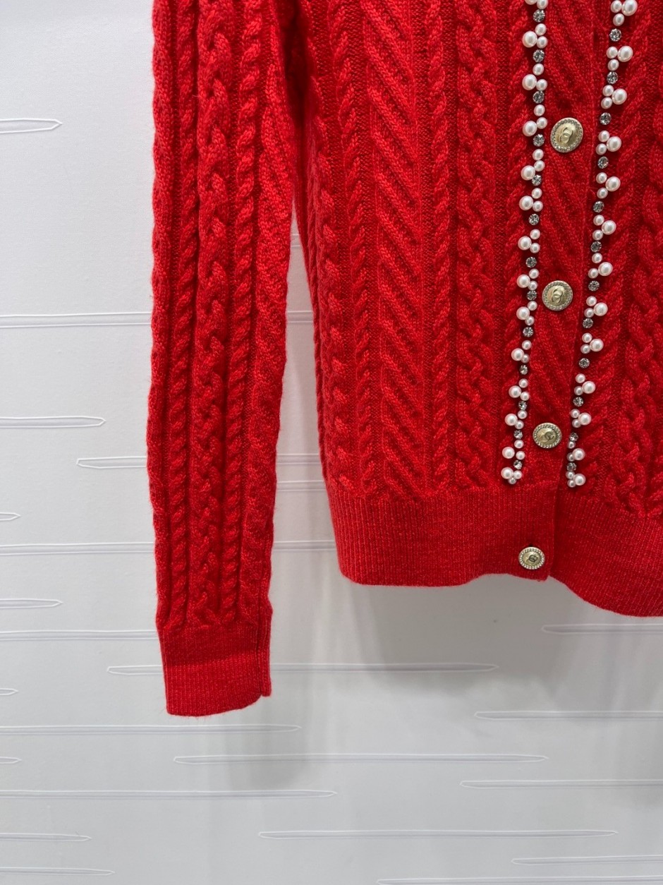 シャネル ニット コピー パール＆ビジュー装飾 ケーブルニット