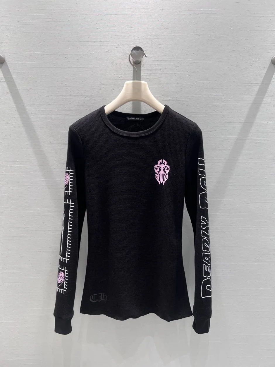 スタイリッシュ コットン ワッフル 長袖Tシャツ クロムハーツ Tシャツ 偽物 ブラック スタイリッシュ コットン ワッフル 長袖Tシャツ クロムハーツ Tシャツ 偽物 ブラック