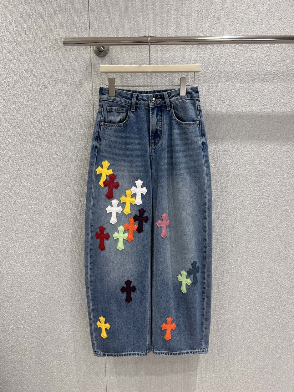 マルチカラー クロスパッチ デニムパンツ クロムハーツ ジーンズ 偽物