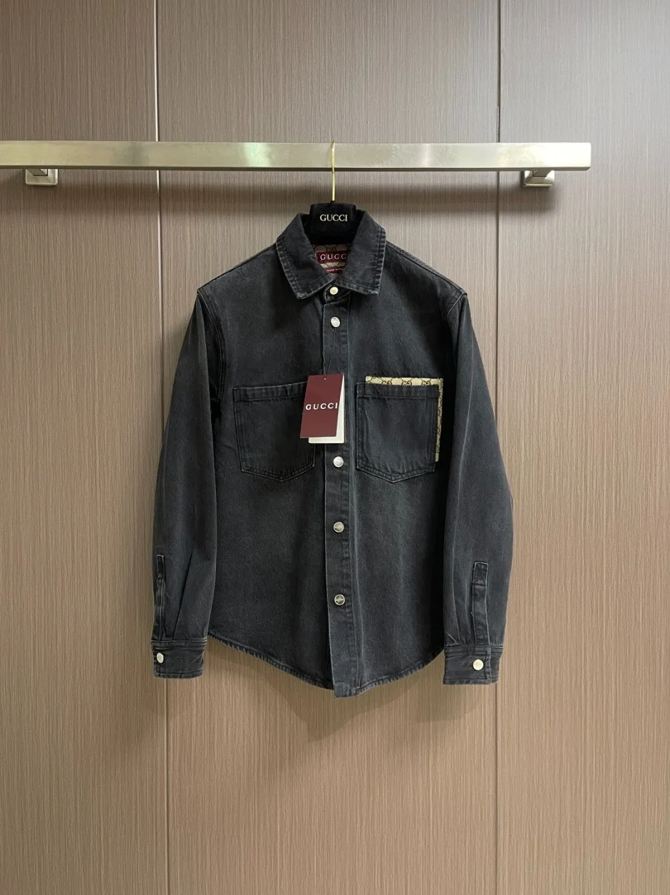 GGキャンバス・アクセント ウォッシュドデニムシャツ グッチ シャツ 偽物 GGキャンバス・アクセント ウォッシュドデニムシャツ グッチ シャツ 偽物