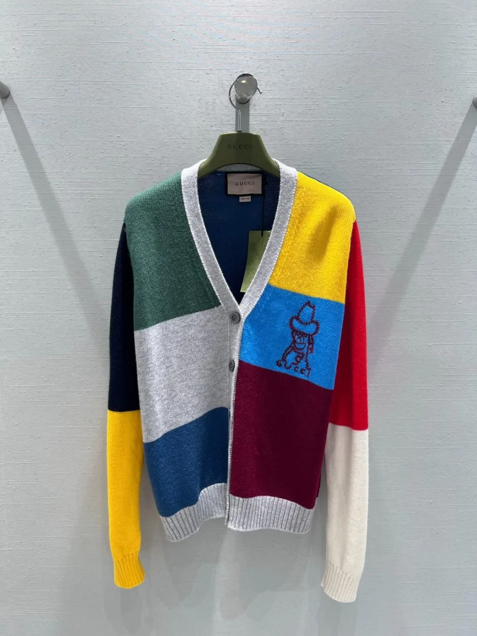 カラーブロックウール&カシミヤ カーディガン グッチ ニット 偽物 Vネック カラーブロックウール&カシミヤ カーディガン グッチ ニット 偽物 Vネック