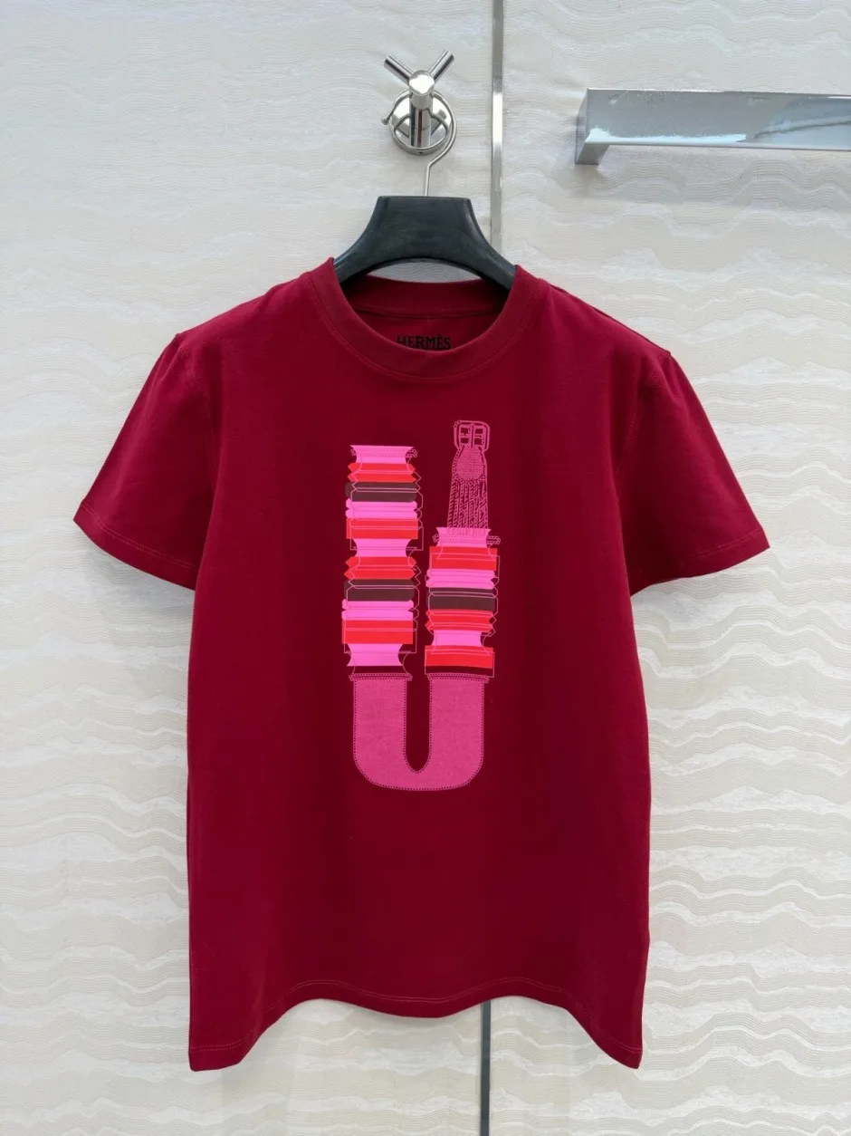 プリント入り コットン 半袖Tシャツ エルメス Tシャツ スーパーコピー レッド プリント入り コットン 半袖Tシャツ エルメス Tシャツ スーパーコピー レッド