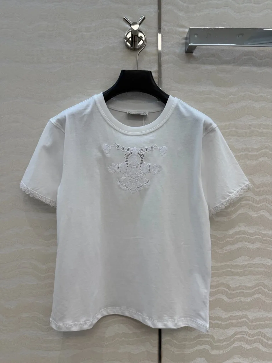刺繍入り コットン 半袖Tシャツ エルメス Tシャツ コピー クルーネック ホワイト 刺繍入り コットン 半袖Tシャツ エルメス Tシャツ コピー クルーネック ホワイト